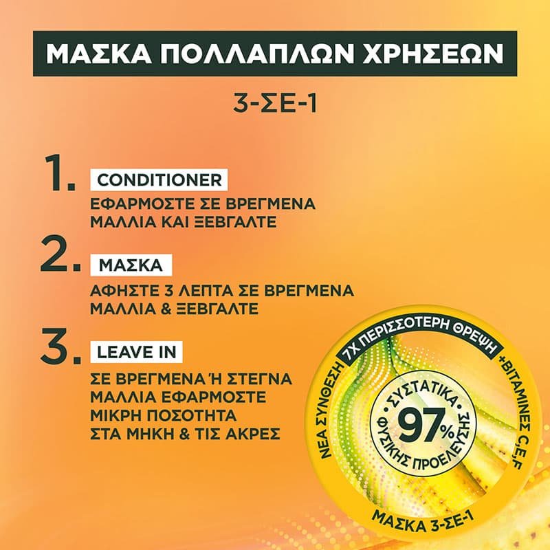 FRUCTIS HAIR FOOD Μάσκα Μαλλιών για Θρέψη 3 σε 1 με Μπανάνα