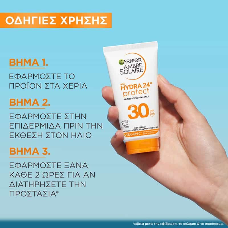 Αντηλιακό Γαλάκτωμα Σώματος Hydra24 με SPF30 - Travel Size - Οδηγίες Χρήσης