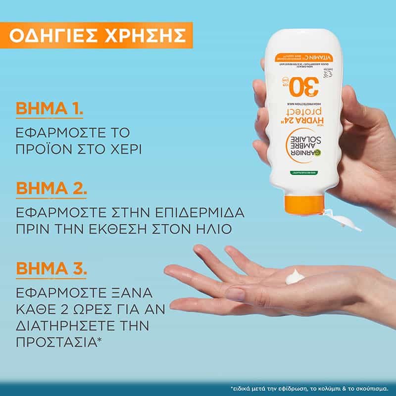 Αντηλιακό Γαλάκτωμα Hydra24 με SPF30 Οδηγίες Χρήσης